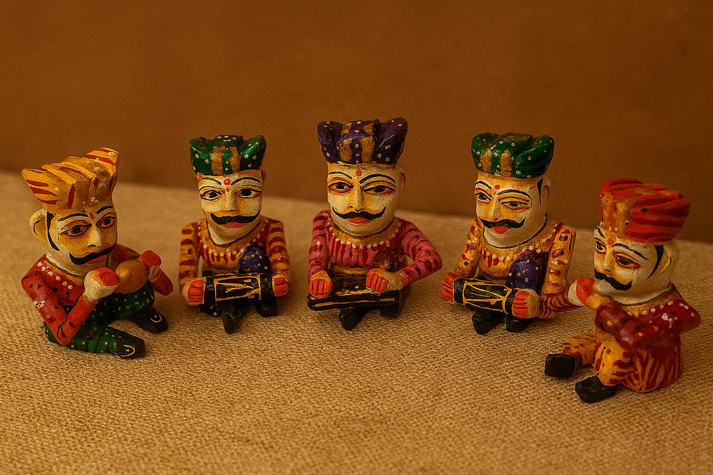 Handcrafted Rajasthani Wooden Musician Set β Colorful Folk Art Home Decor β Indian Cultural Figurines