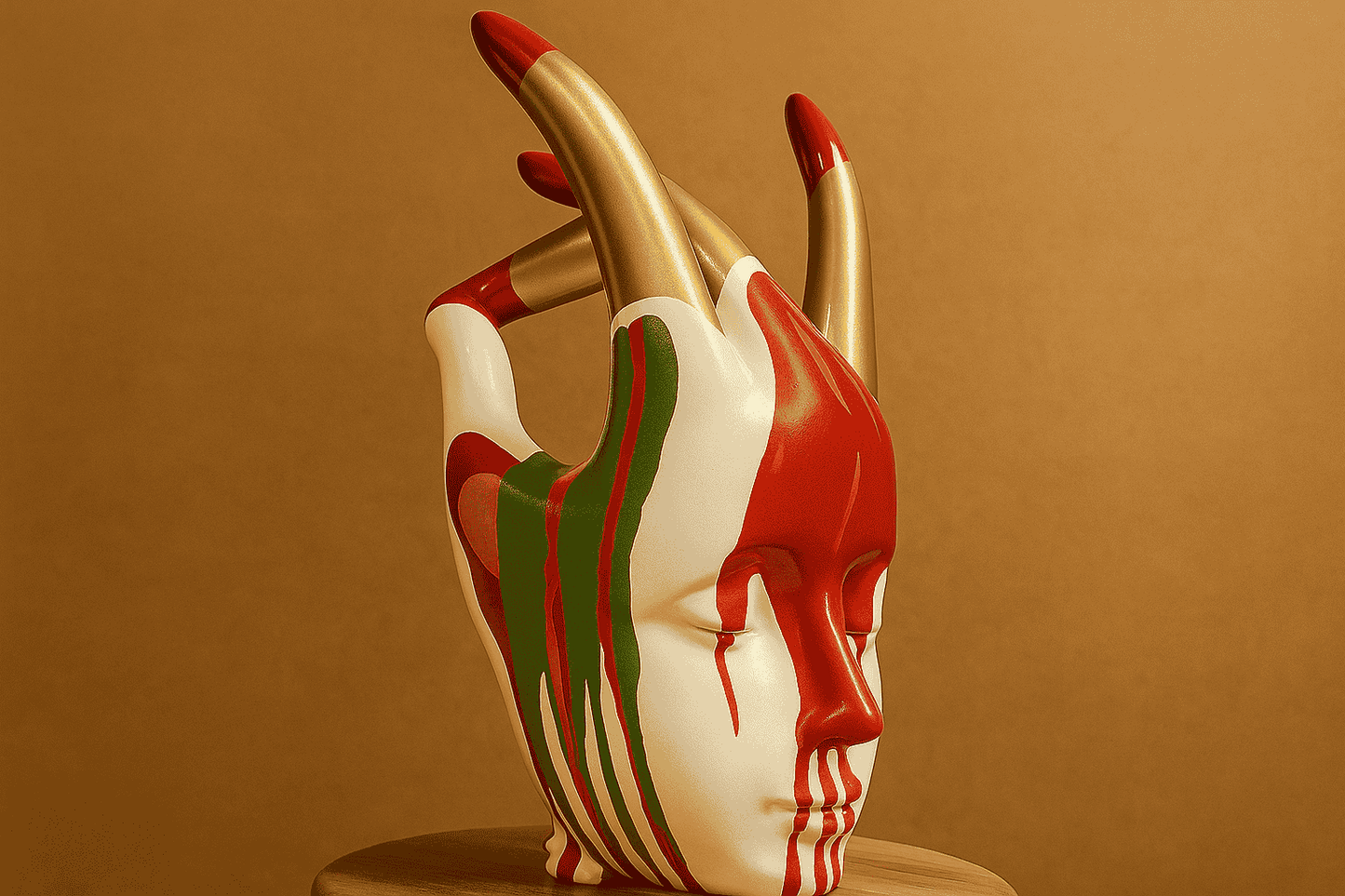 Hand-Painted Resin Face Sculpture – Modern Art Decor with Dripping Paint Effect | Spooky & Unique Figurines