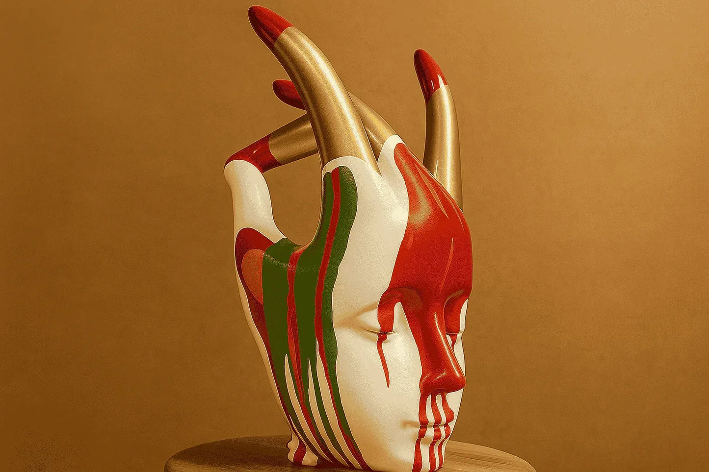 Hand-Painted Resin Face Sculpture – Modern Art Decor with Dripping Paint Effect | Spooky & Unique Figurines