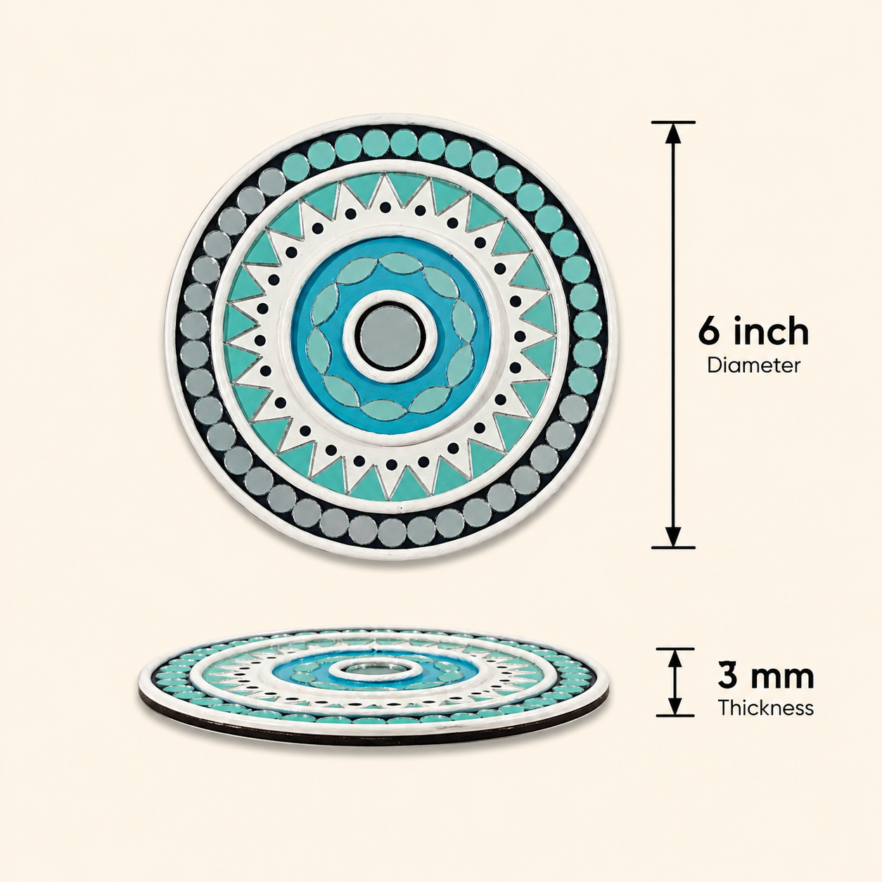Handcrafted Coastal Sky Blue Mandala Lippan Art (6-Inch MDF Base) – Premium Turquoise Mud & Mirror Work Wall Hanging