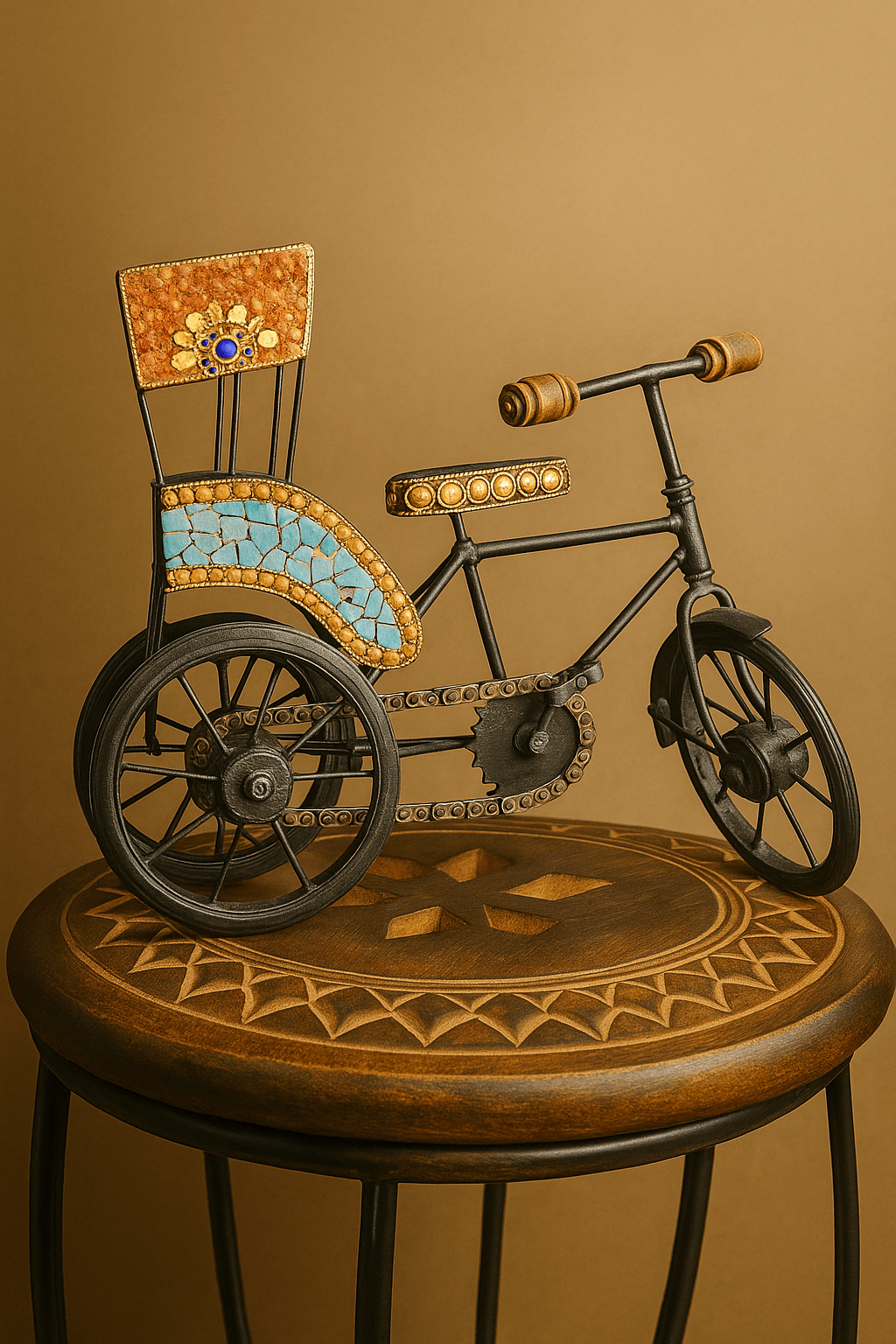Handcrafted Metal Rickshaw Figurine – Indian Mosaic Art Decorative Showpiece | Traditional Cultural Decor