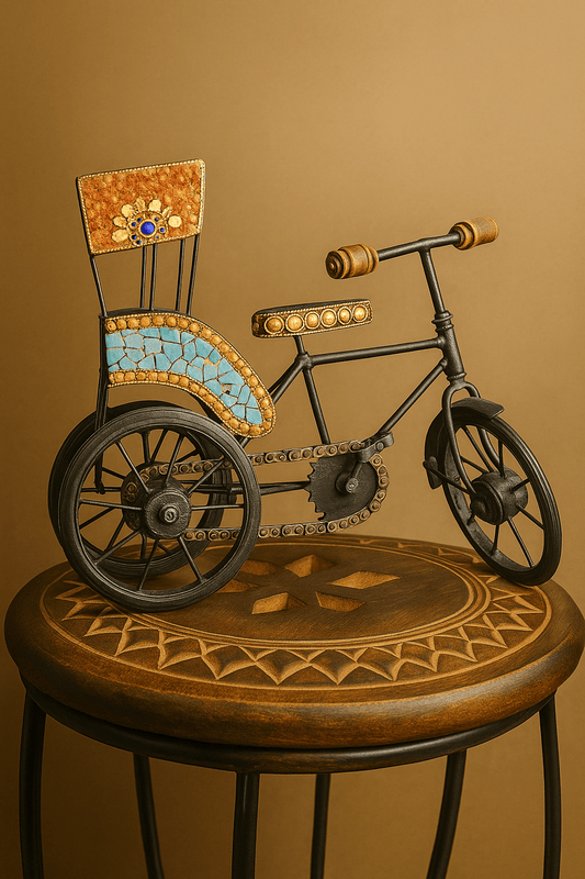 Handcrafted Metal Rickshaw Figurine – Indian Mosaic Art Decorative Showpiece | Traditional Cultural Decor