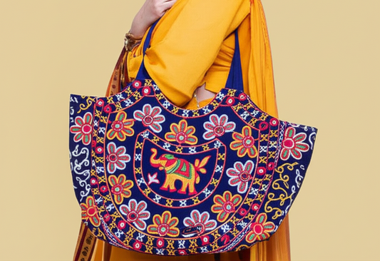 Handcrafted Embroidered Cotton Sling Bag Elephant Motif – Boho Ethnic Tote for Women – Rajasthani Folk Art Design