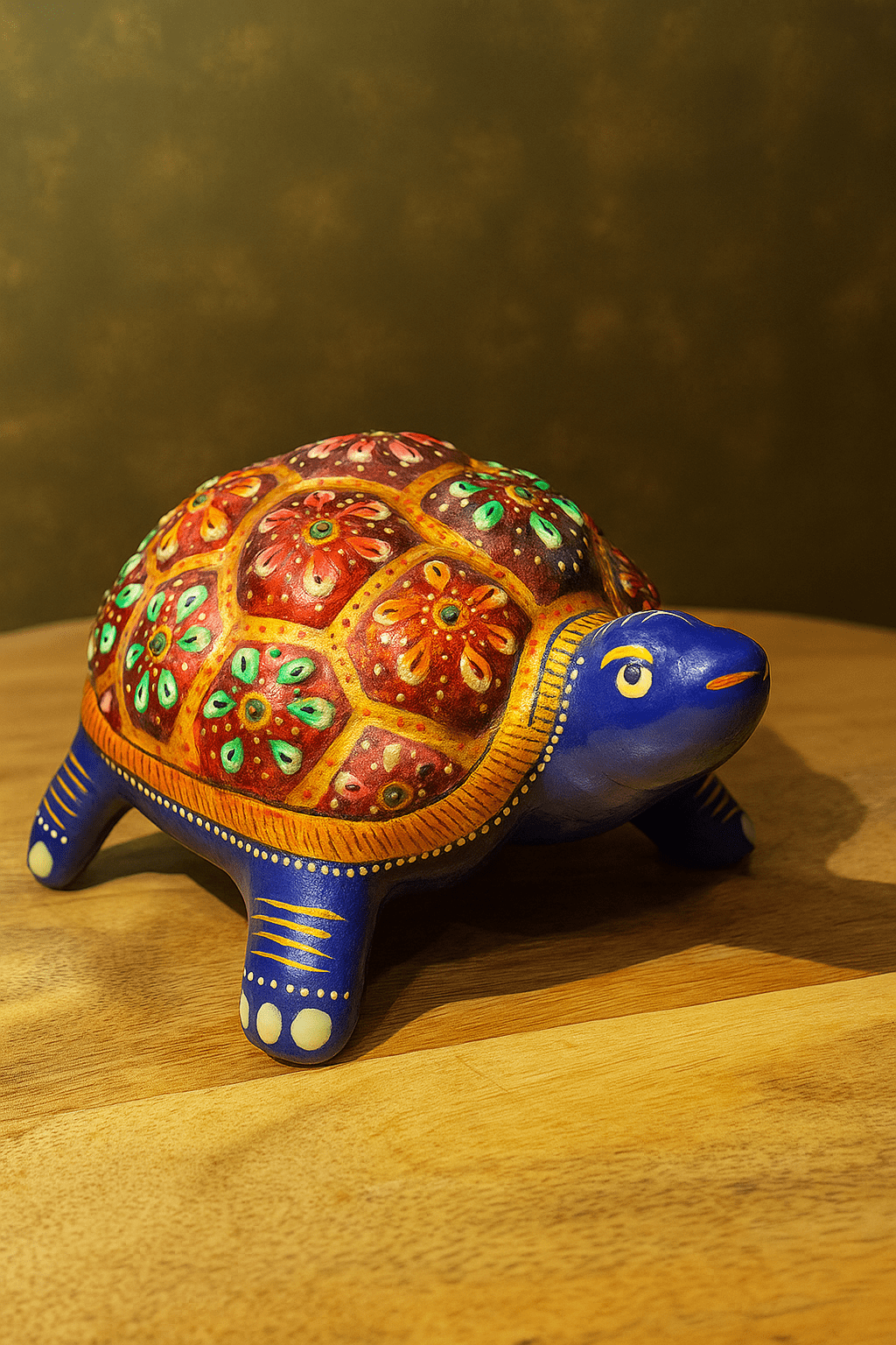 Marble Dust Turtle Figurine - Hand-Painted Traditional Indian Art Sculpture