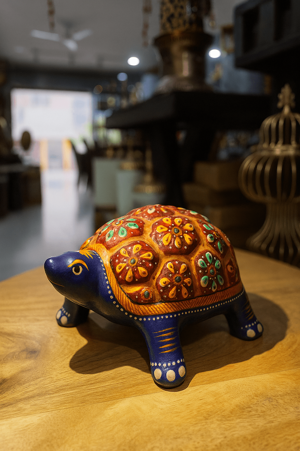 Marble Dust Turtle Figurine - Hand-Painted Traditional Indian Art Sculpture