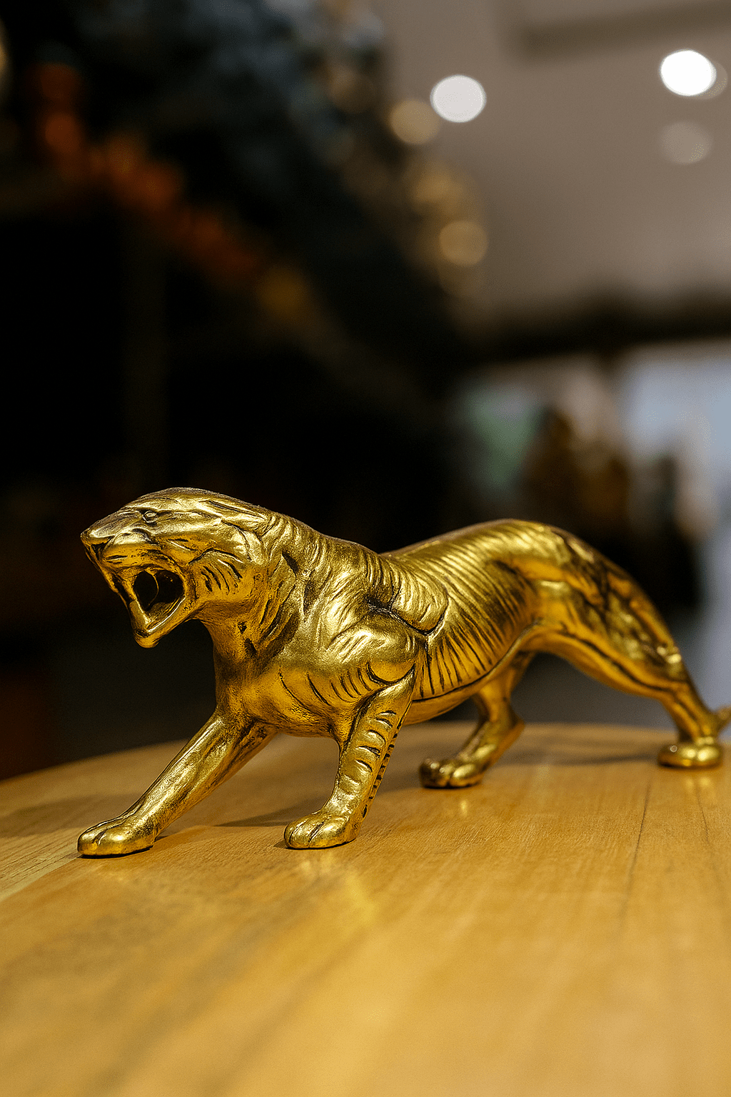 Solid Brass Tiger Figurine – Golden Roaring Big Cat Sculpture | Luxury Wildlife Decor & Statement Piece