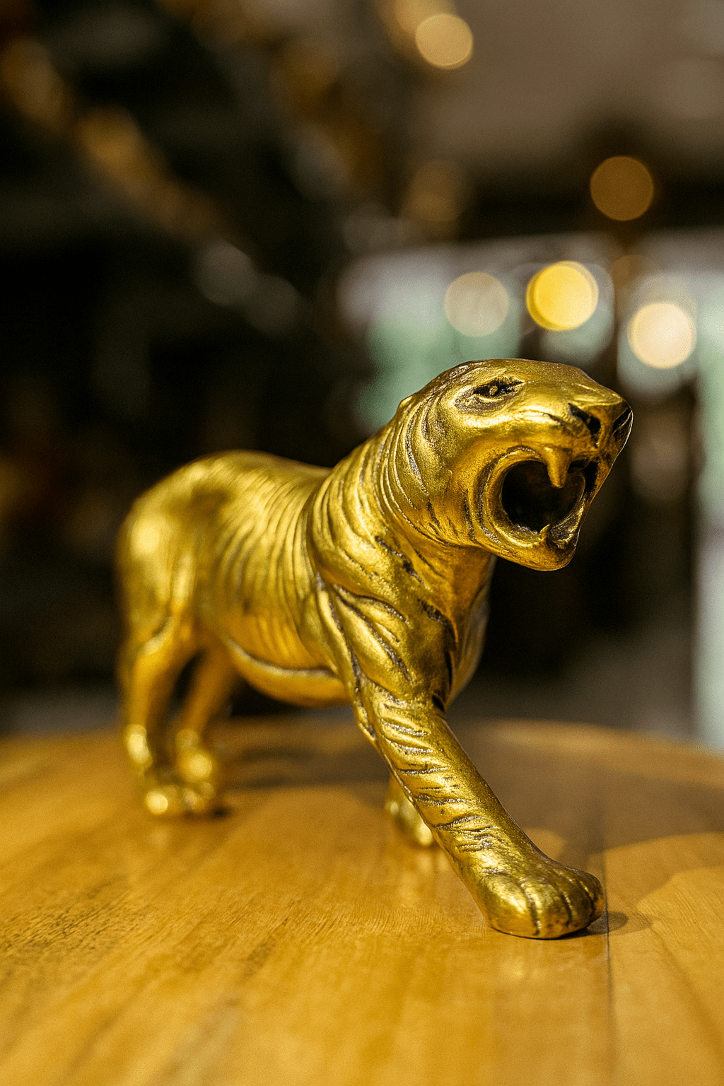 Solid Brass Tiger Figurine – Golden Roaring Big Cat Sculpture | Luxury Wildlife Decor & Statement Piece