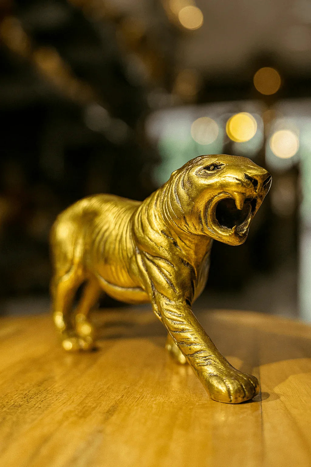 Solid Brass Tiger Figurine – Golden Roaring Big Cat Sculpture | Luxury Wildlife Decor & Statement Piece