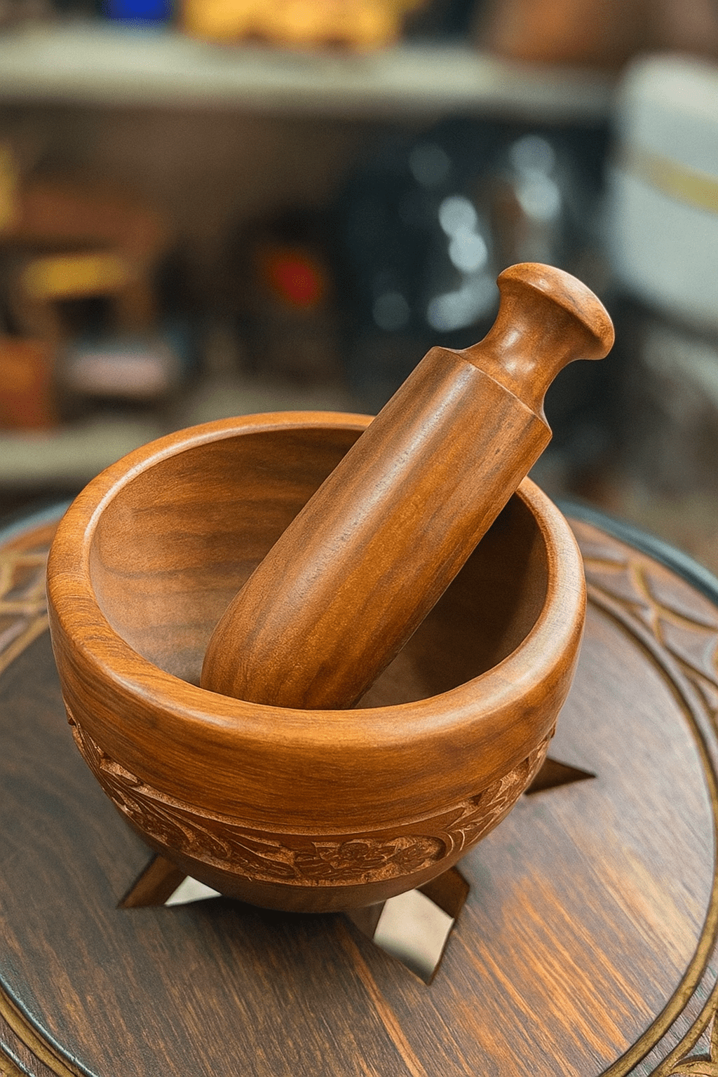 Hand-Carved Wooden Mortar and Pestle Set – Indian Spice Grinder for Kitchen | Rustic Herb Crushing Bowl