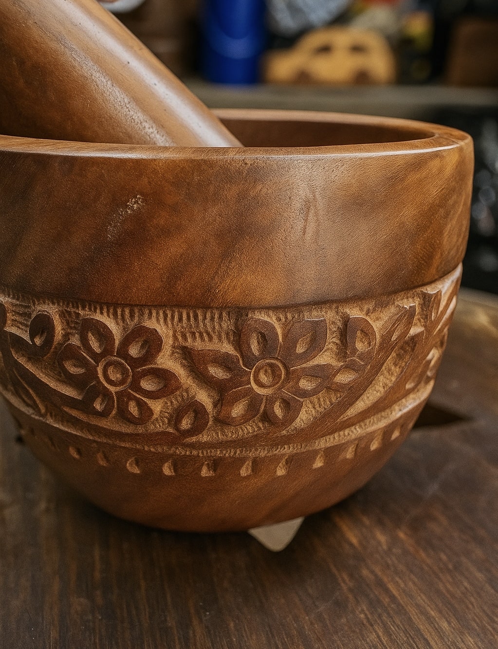 Hand-Carved Wooden Mortar and Pestle Set – Indian Spice Grinder for Kitchen | Rustic Herb Crushing Bowl