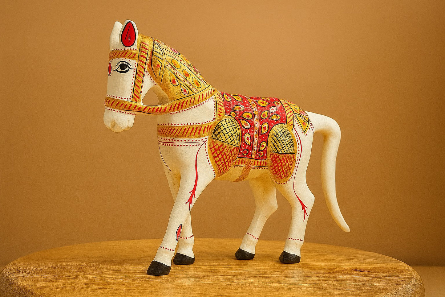 Handcrafted Brass Rajasthani Horse Figurine – Meenakari Enamel Art – Regal Ethnic Decor & Heritage Gifting
