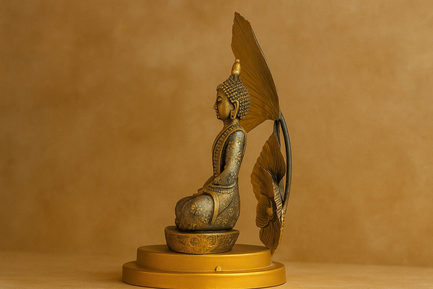 Metal Lord Buddha Statue Sitting Under Tree โ Antique Finish Meditating Buddha Idol for Home & Office Decor