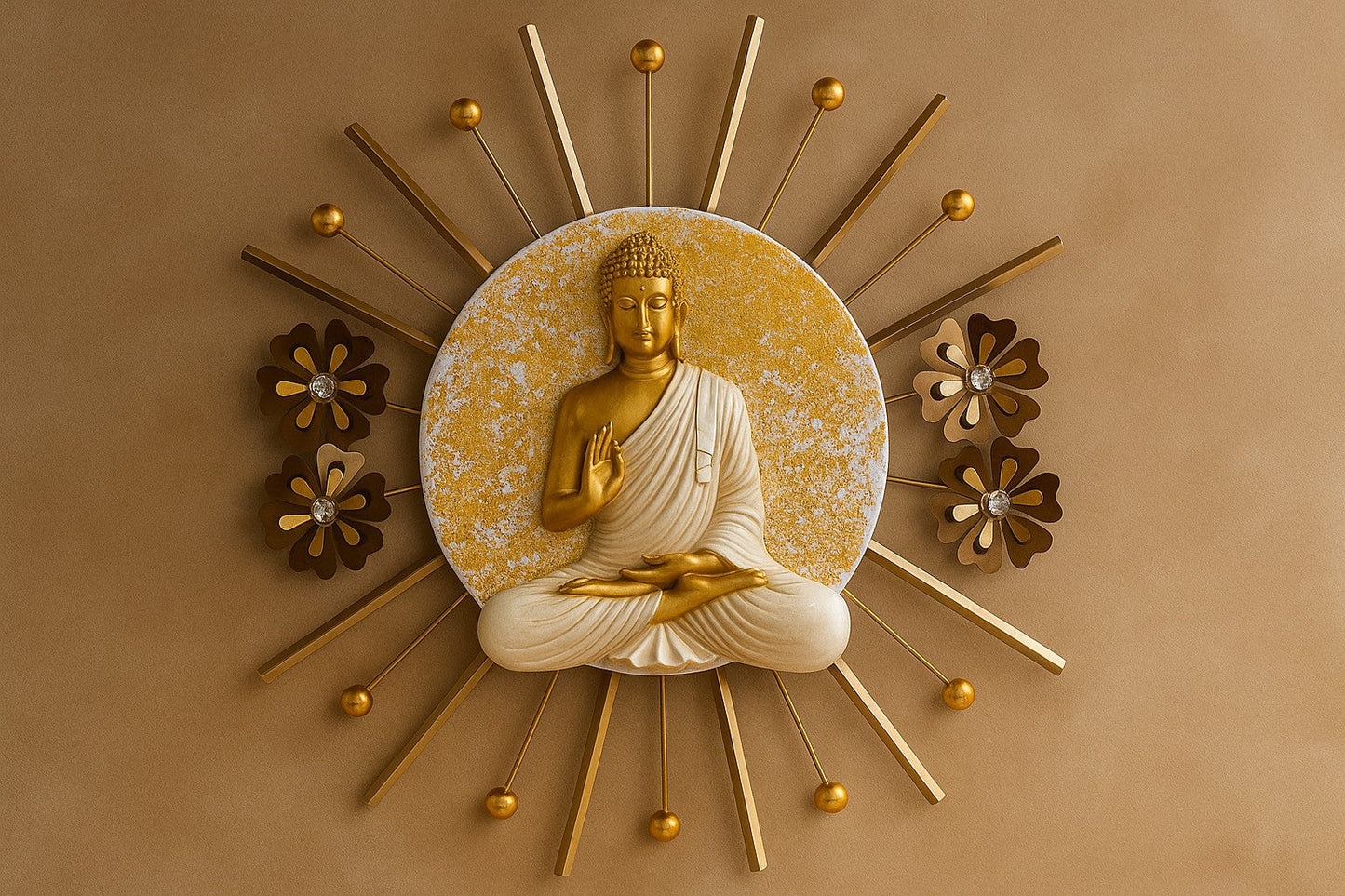 Illuminated Buddha Wall Art with LED Backlight - Handcrafted Metal Sunburst Design with Glowing Frame