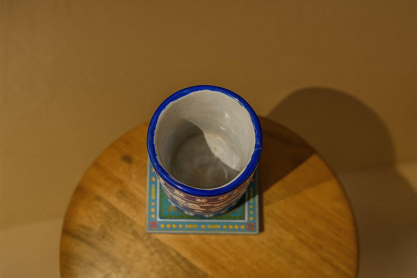 Hand-Painted Ceramic Tumbler – Indian Blue Pottery Drinkware for Tea & Coffee | Floral Design Pottery Glass