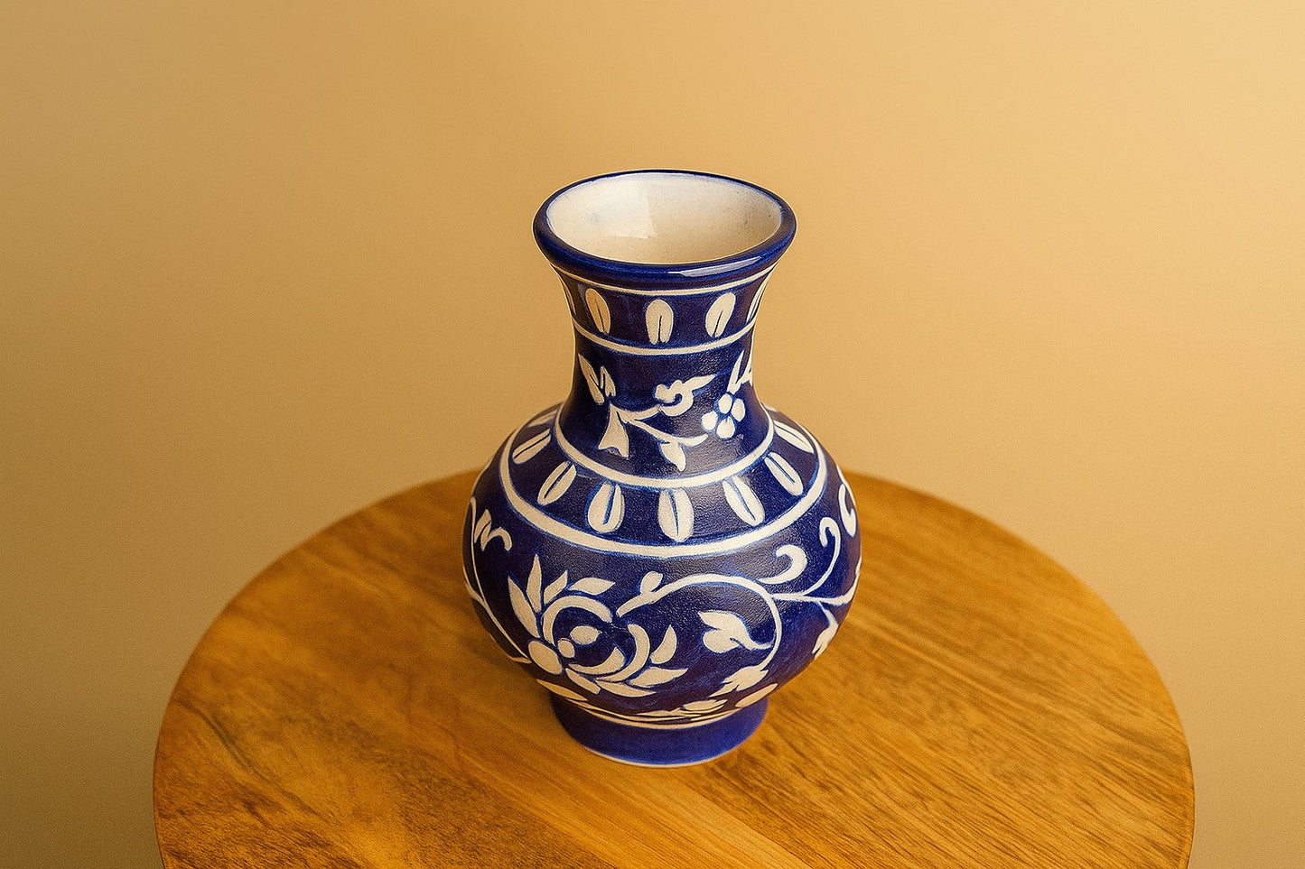 Handcrafted Blue Pottery Flower Vase – Indian Ceramic Art Decor from Jaipur | Traditional Floral Design