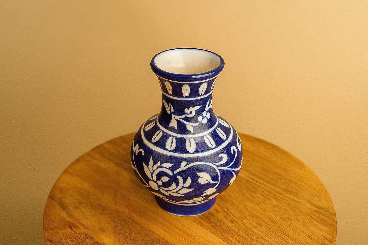 Handcrafted Blue Pottery Flower Vase – Indian Ceramic Art Decor from Jaipur | Traditional Floral Design
