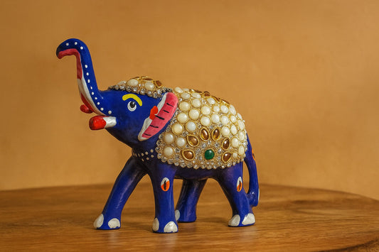 Handcrafted Brass Elephant with Meenakari & Jewel Work – Royal Blue Decorative Figurine – Luxurious Rajasthani Art for Home & Gifting
