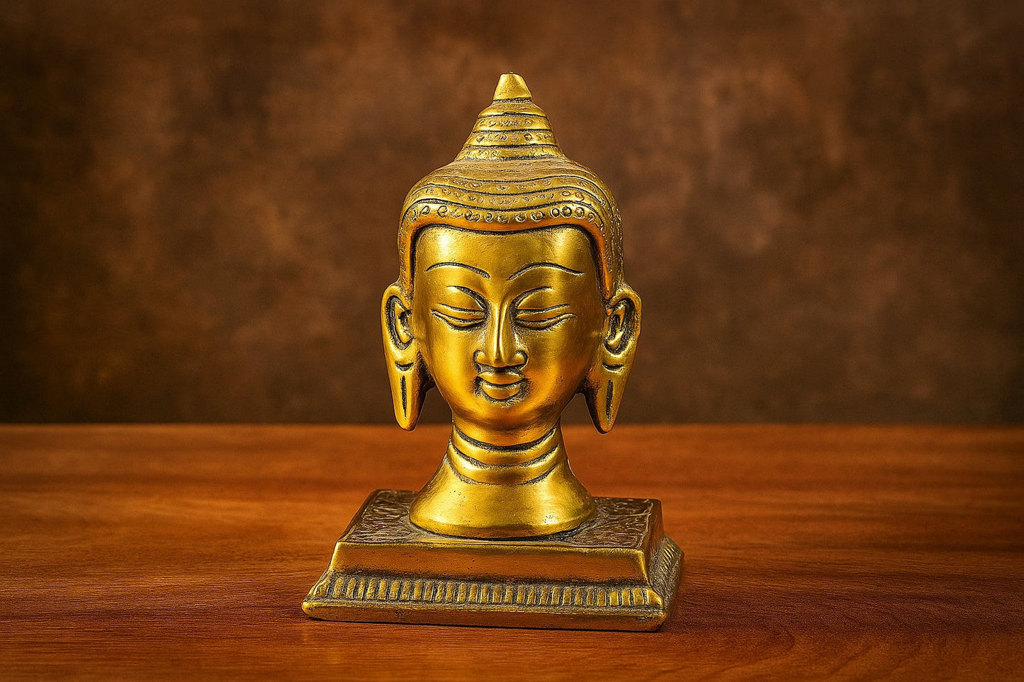Handcrafted Brass Lord Buddha Head – Antique Finish Spiritual Idol for Meditation, Home Decor & Gifting