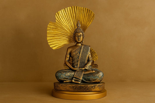 Metal Lord Buddha Statue Sitting Under Tree – Antique Finish Meditating Buddha Idol for Home & Office Decor