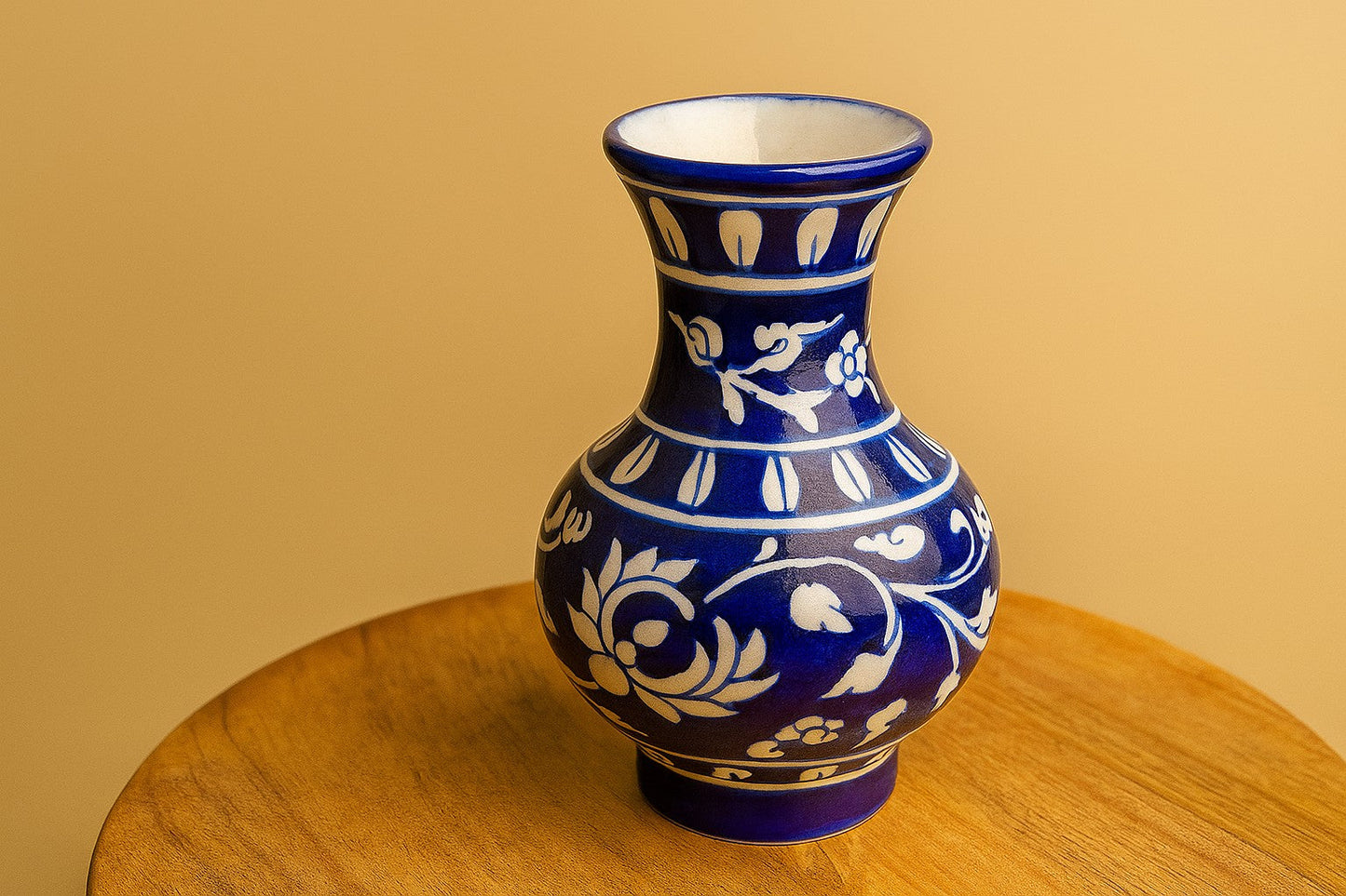 Handcrafted Blue Pottery Flower Vase – Indian Ceramic Art Decor from Jaipur | Traditional Floral Design