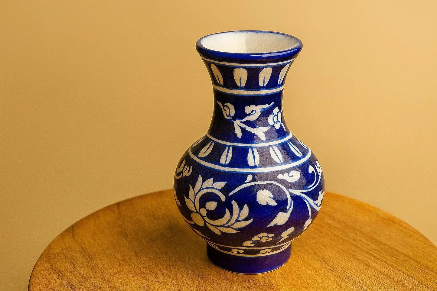 Handcrafted Blue Pottery Flower Vase – Indian Ceramic Art Decor from Jaipur | Traditional Floral Design