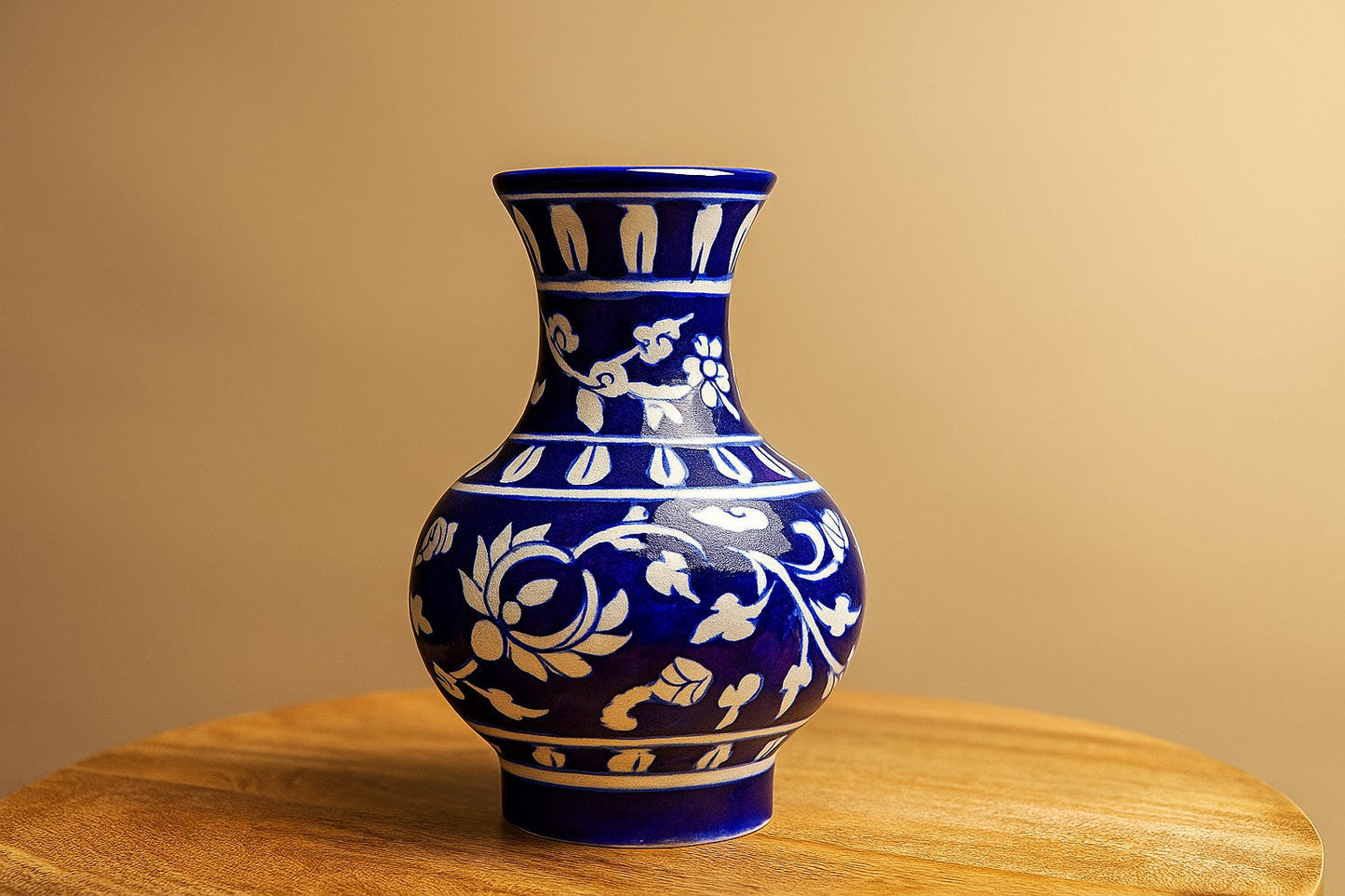 Handcrafted Blue Pottery Flower Vase – Indian Ceramic Art Decor from Jaipur | Traditional Floral Design