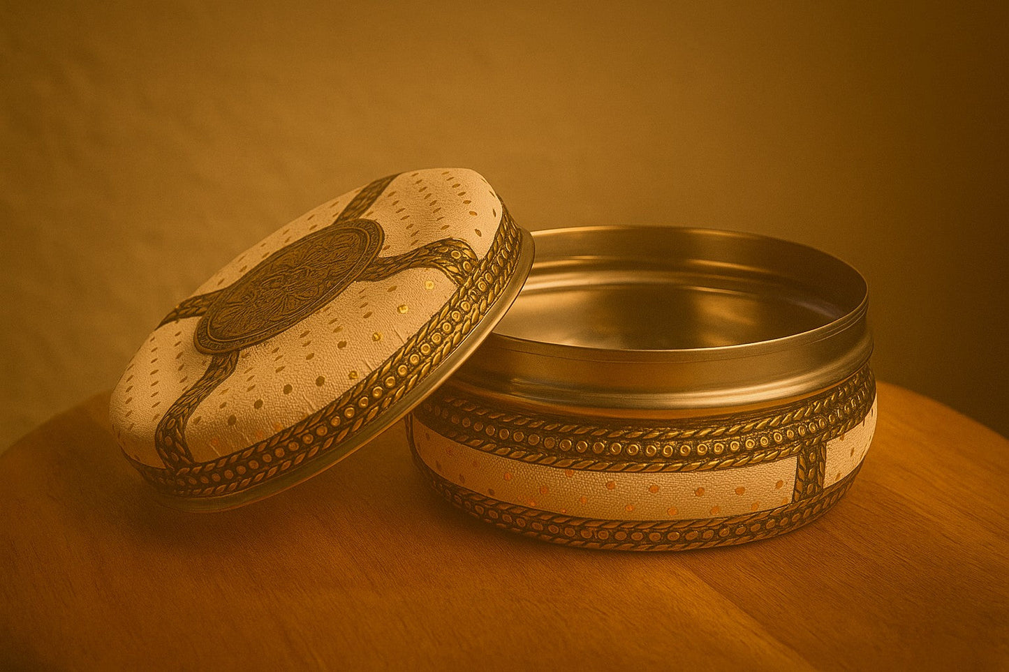 Decorative Steel Storage Box – Embossed Art Design Indian Handicraft – Round Metal Container