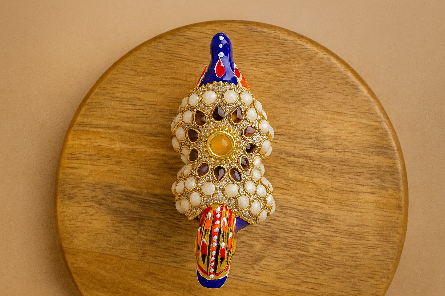 Handpainted Brass Horse Figurine with Pearl Inlay - Traditional Indian Art Statue - Royal Blue Decorative Horse Sculpture