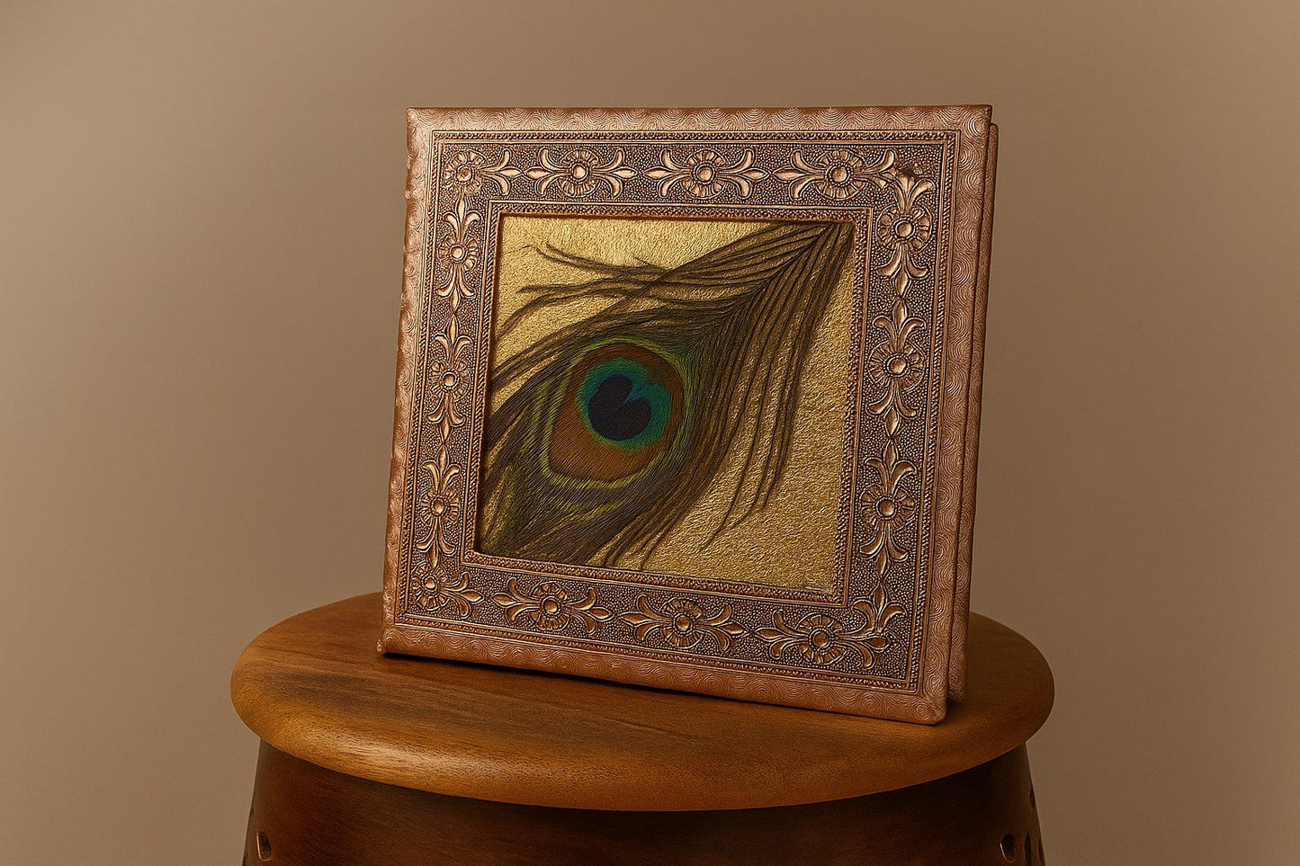 Handcrafted Wooden Jewelry Box with Peacock Feather Design - Traditional Carved Jewelry Organizer with 4 Compartments - Artisan Keepsake Storage Box