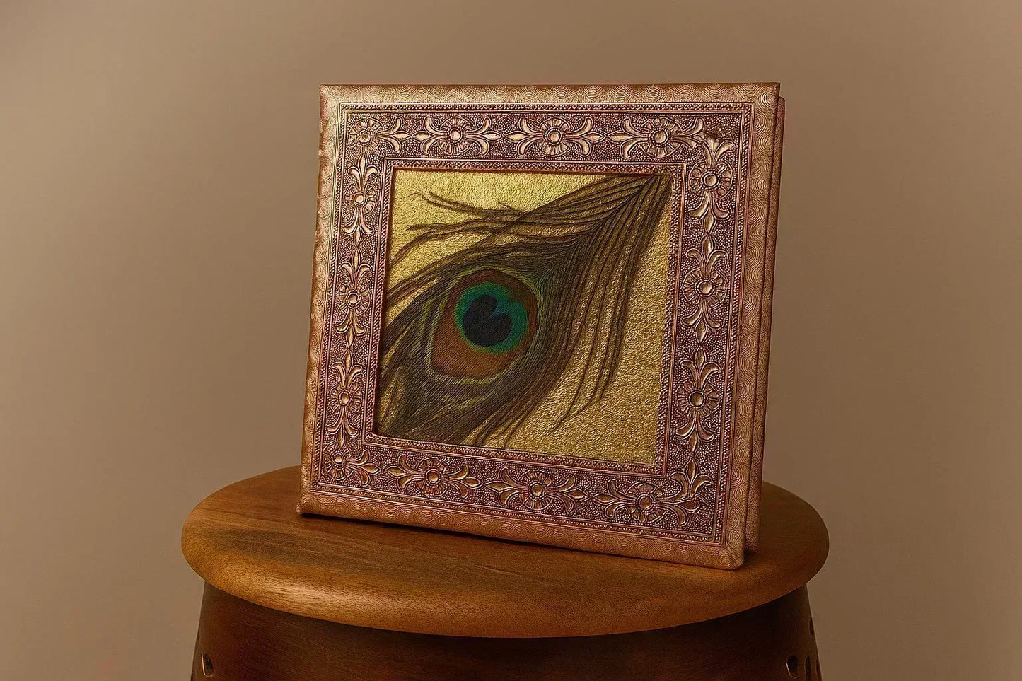 Handcrafted Wooden Jewelry Box with Peacock Feather Design - Traditional Carved Jewelry Organizer with 4 Compartments - Artisan Keepsake Storage Box