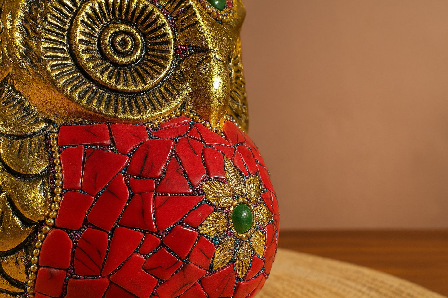 Handcrafted Metal Owl Figurine with Mosaic Stone Art - Decorative Brass Owl Statue for Home Decor - Wisdom Symbol Gift