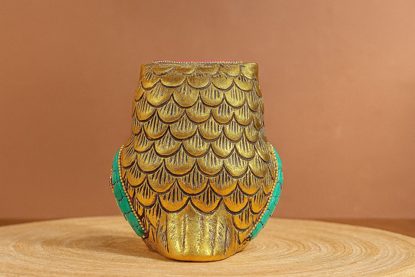 Handcrafted Metal Owl Figurine with Mosaic Stone Art - Decorative Brass Owl Statue for Home Decor - Wisdom Symbol Gift