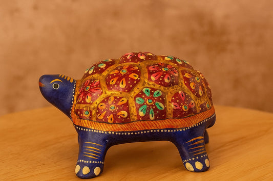 Marble Dust Turtle Figurine - Hand-Painted Traditional Indian Art Sculpture