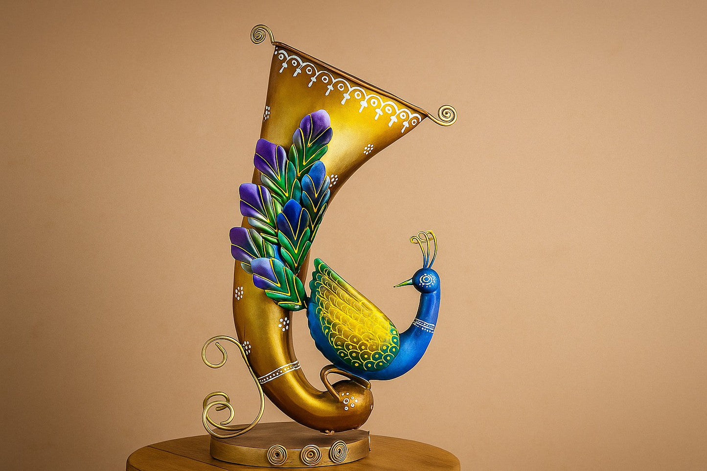 Handcrafted Metal Peacock Sculpture with Ornate Base - Contemporary Art Decor - Luxury Peacock Statue for Home Living Room