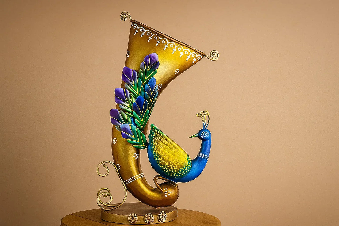 Handcrafted Metal Peacock Sculpture with Ornate Base - Contemporary Art Decor - Luxury Peacock Statue for Home Living Room