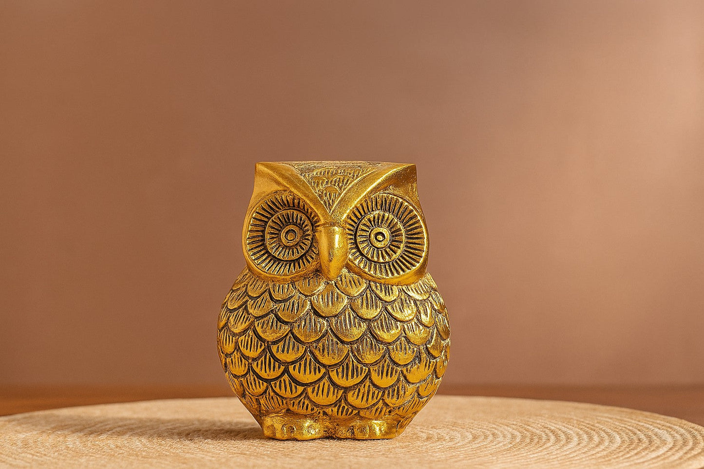 Handcrafted Brass Owl Figurine - Golden Metal Owl Statue for Home Decor - Traditional Wisdom Symbol Sculpture