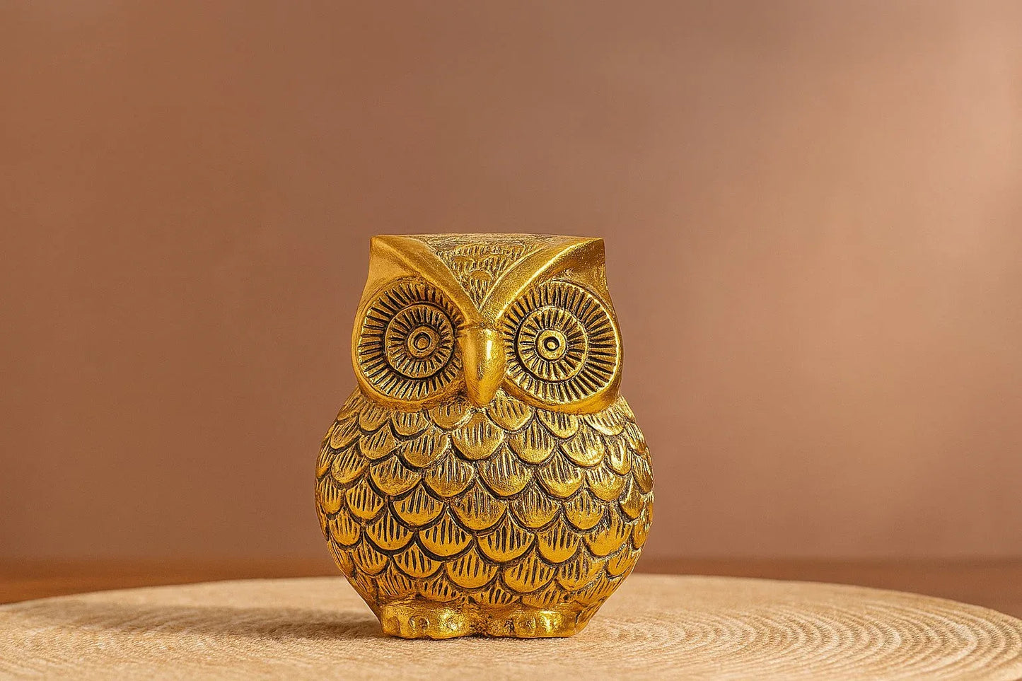 Handcrafted Brass Owl Figurine - Golden Metal Owl Statue for Home Decor - Traditional Wisdom Symbol Sculpture