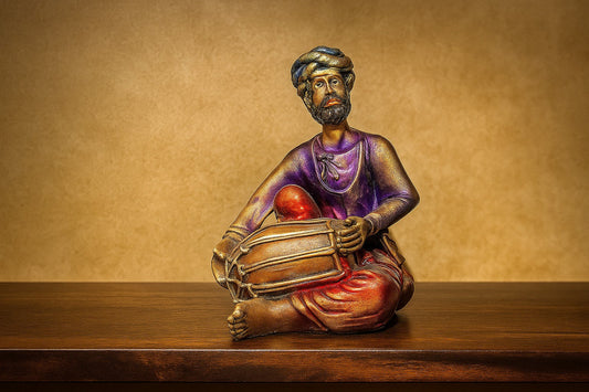 Handcrafted Resin Indian Musician Sculpture with Tabla - Traditional Cultural Art Decor - Vintage Style Figurine for Home Living Room