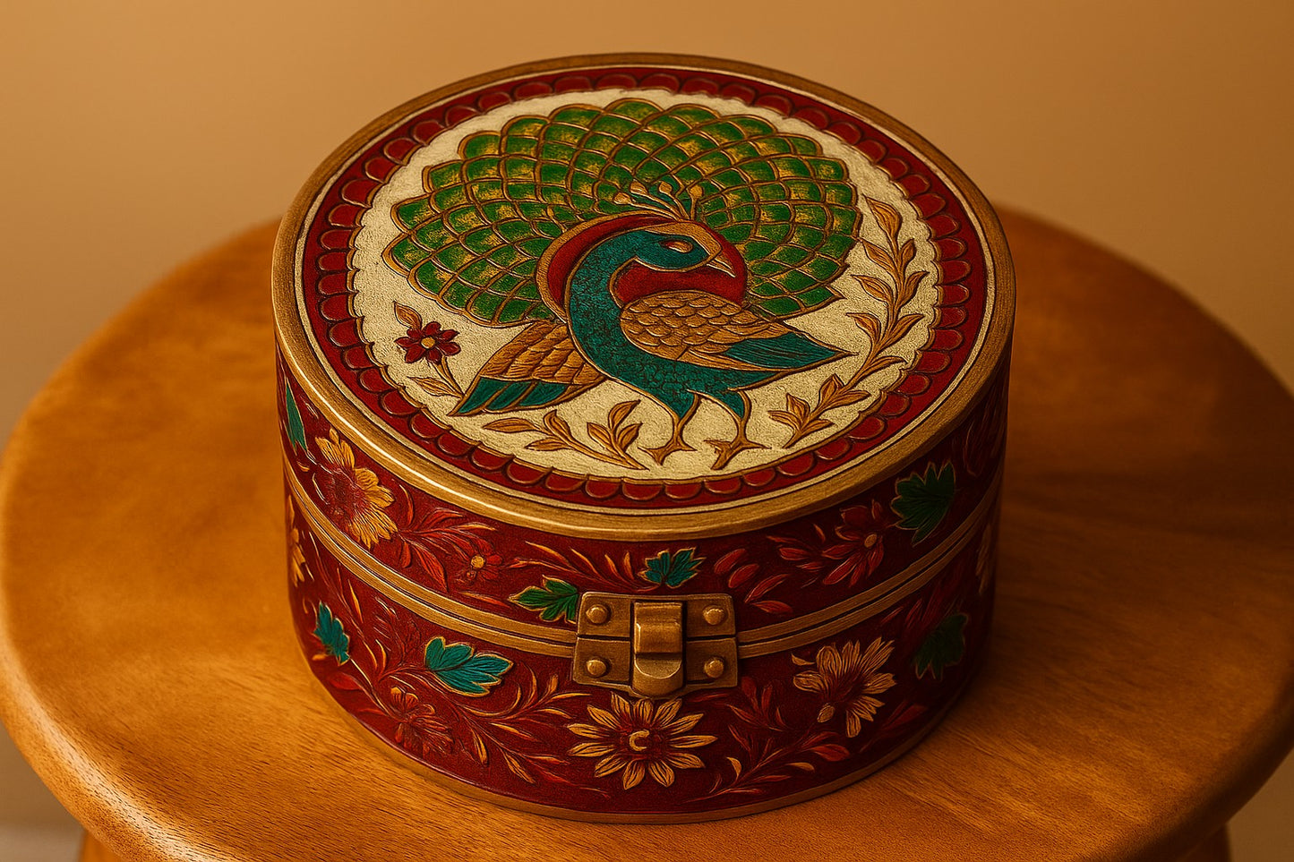 Handcrafted Meenakari Wooden Jewelry Box with Peacock Design - Traditional Indian Enamel Art Storage - Elegant Gift for Women