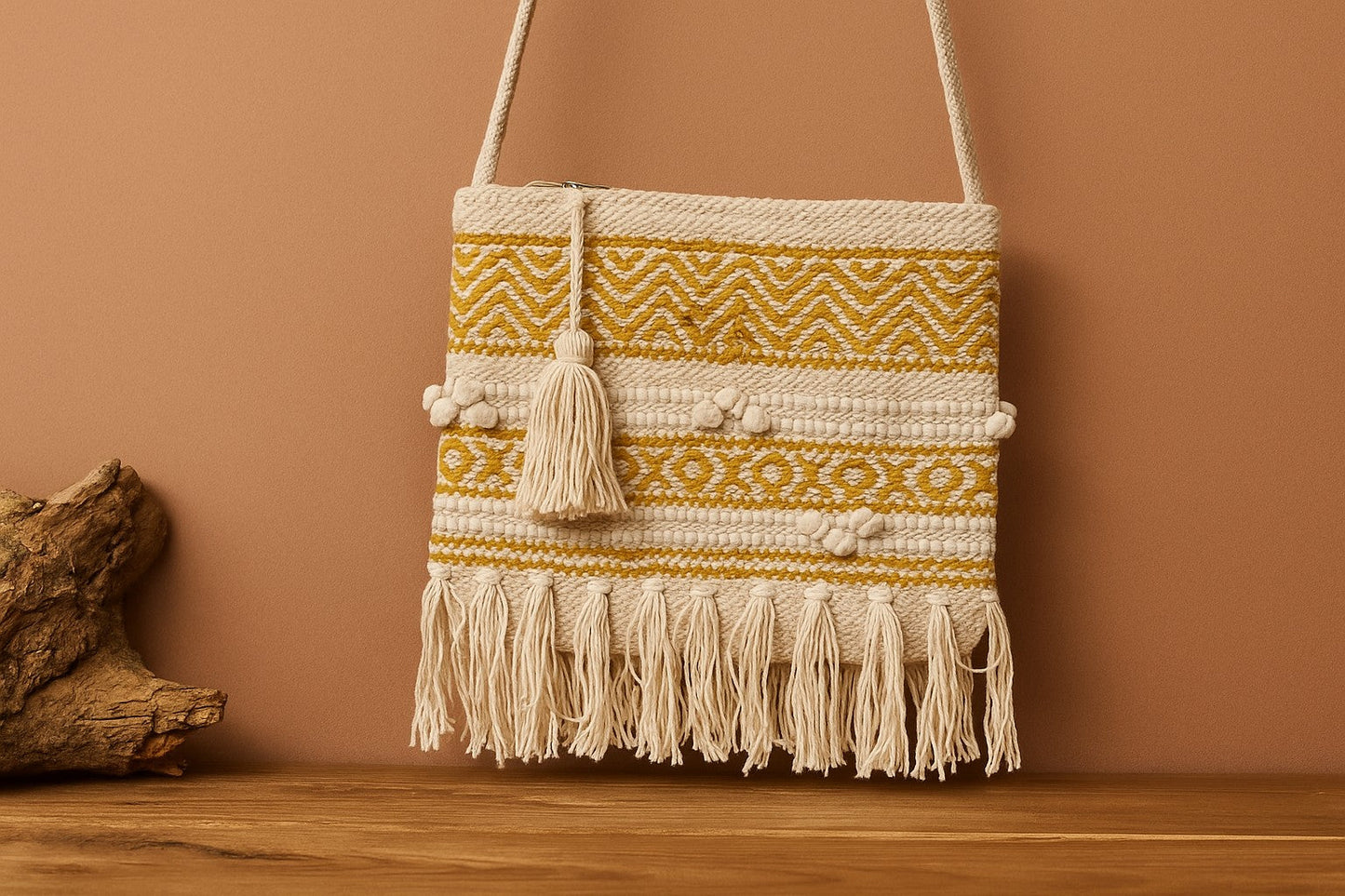 Handwoven Cotton Macrame Sling Bag with Tassels – Boho Fringe Crossbody for Women – Eco-Friendly Summer Travel Purse