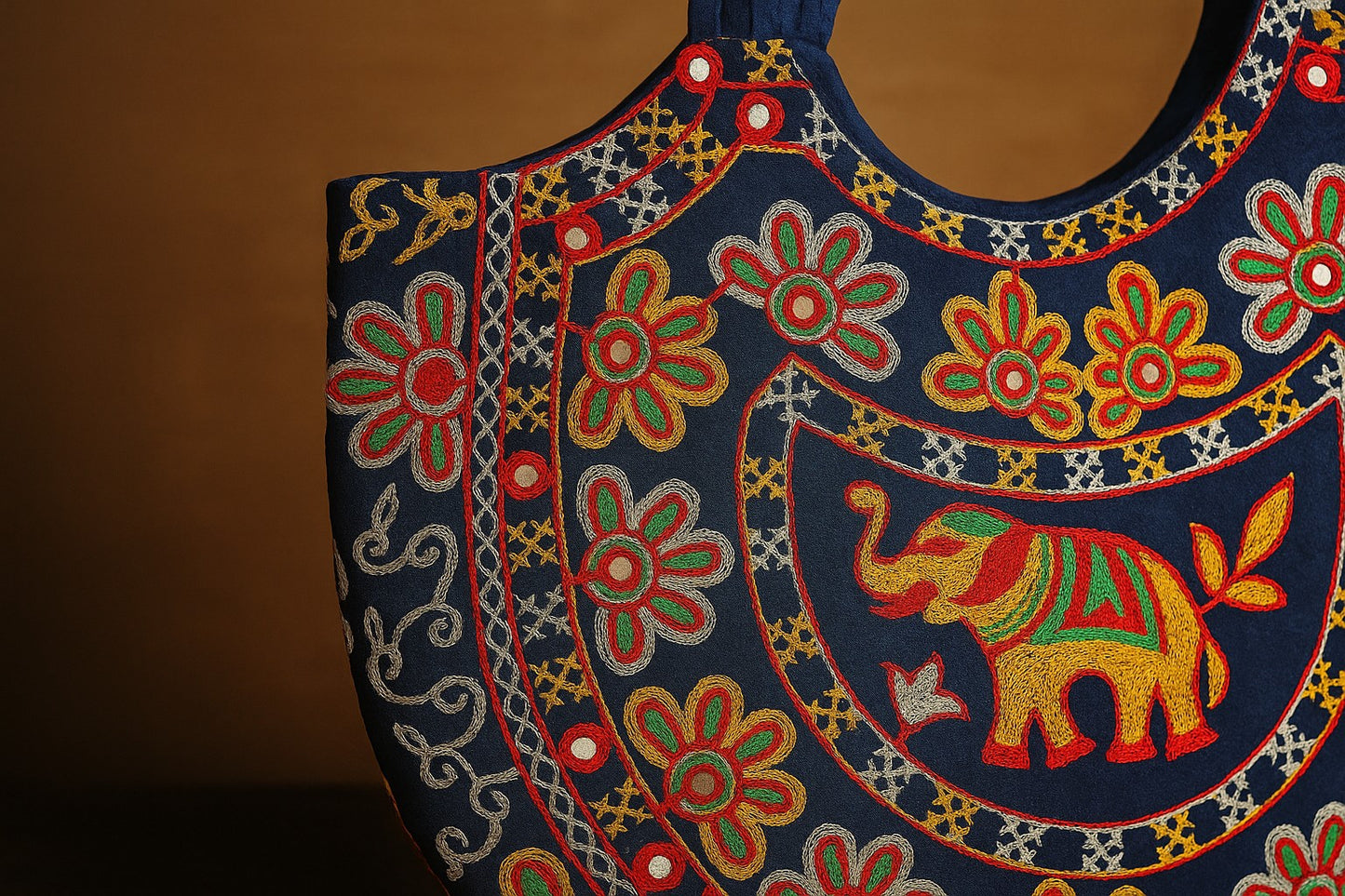 Handcrafted Embroidered Cotton Sling Bag Elephant Motif – Boho Ethnic Tote for Women – Rajasthani Folk Art Design
