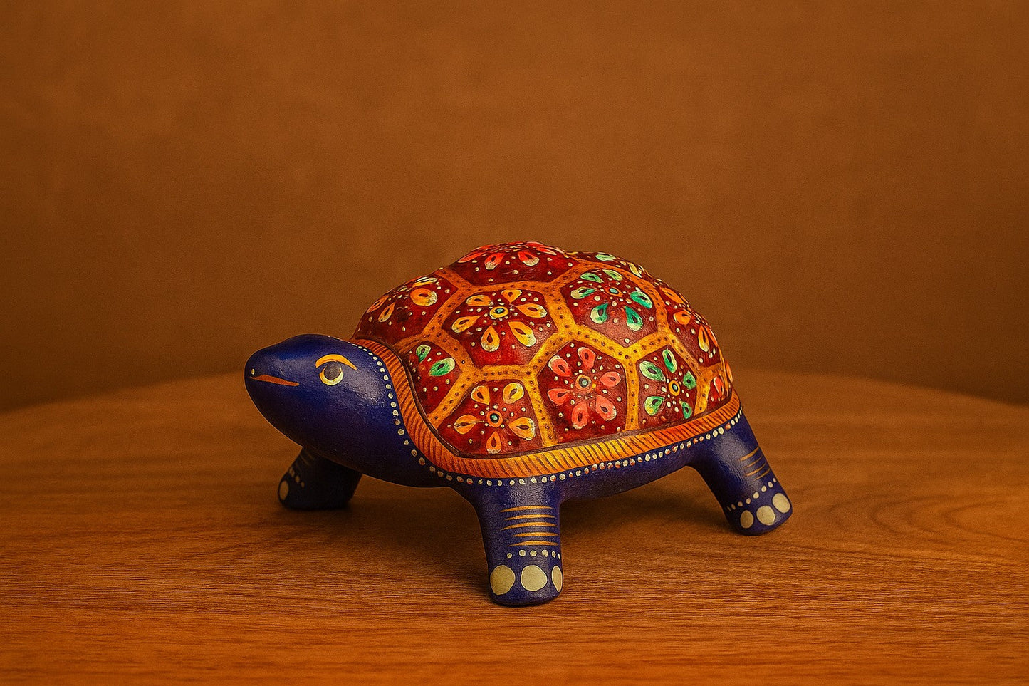 Hand-Painted Metal Tortoise - Meenakari-Style Art - Vastu & Feng Shui Showpiece