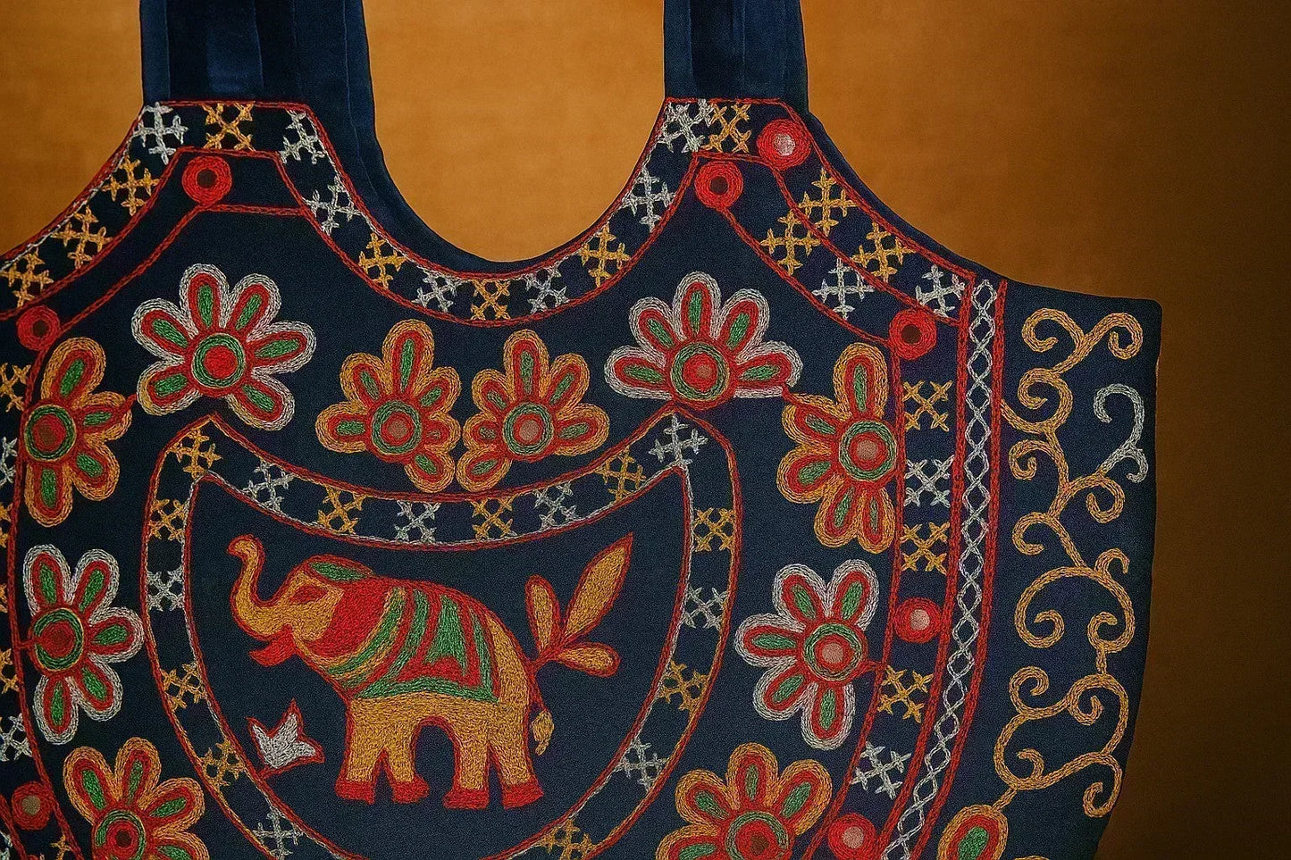 Handcrafted Embroidered Cotton Sling Bag Elephant Motif – Boho Ethnic Tote for Women – Rajasthani Folk Art Design