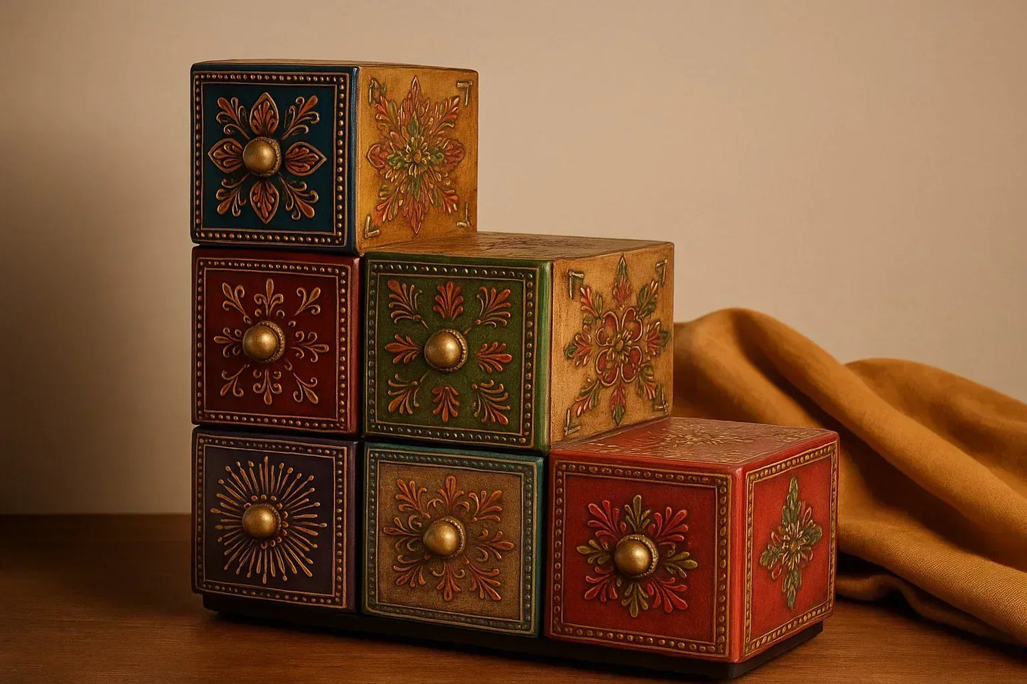 Hand-Painted Wooden Storage Box – Indian Folk Art Jewelry & Trinket Chest | Colorful Accent Decor