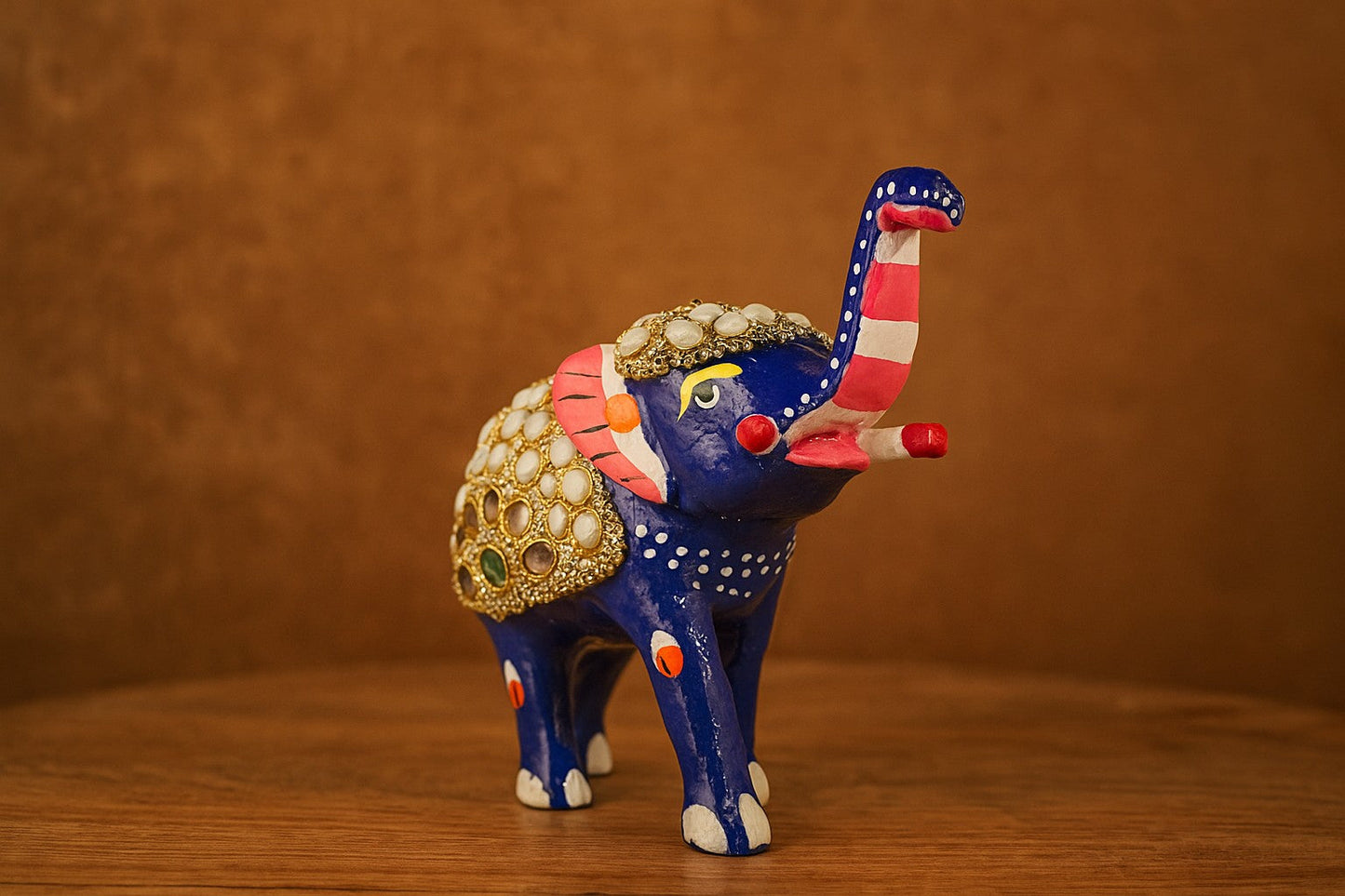 Handcrafted Brass Elephant with Meenakari & Jewel Work – Royal Blue Decorative Figurine – Luxurious Rajasthani Art for Home & Gifting