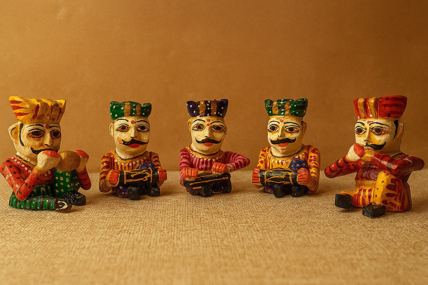Handcrafted Rajasthani Wooden Musician Set β Colorful Folk Art Home Decor β Indian Cultural Figurines