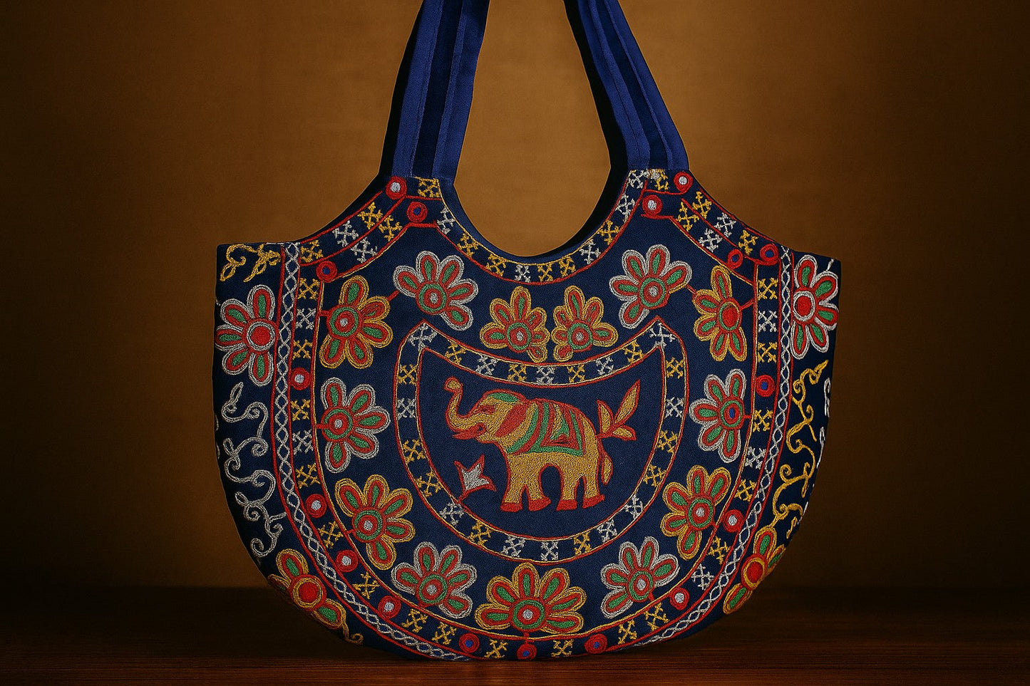 Handcrafted Embroidered Cotton Sling Bag Elephant Motif – Boho Ethnic Tote for Women – Rajasthani Folk Art Design