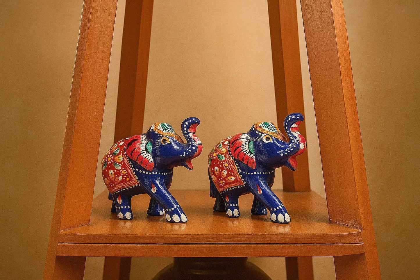 Hand-Painted Metal Elephant Showpiece (Pair) - Meenakari Art Good Luck Figurine