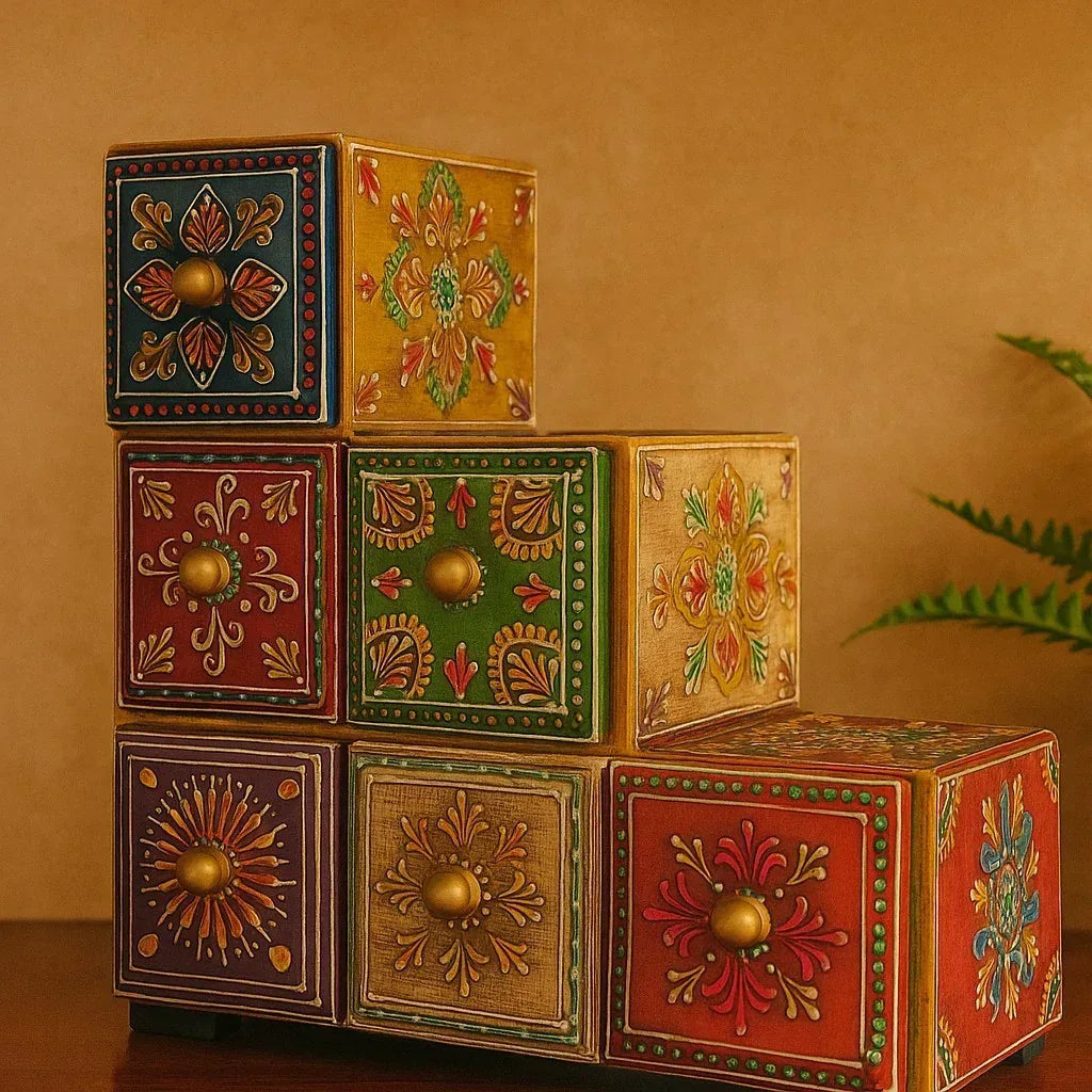 Hand-Painted Wooden Storage Box – Indian Folk Art Jewelry & Trinket Chest | Colorful Accent Decor