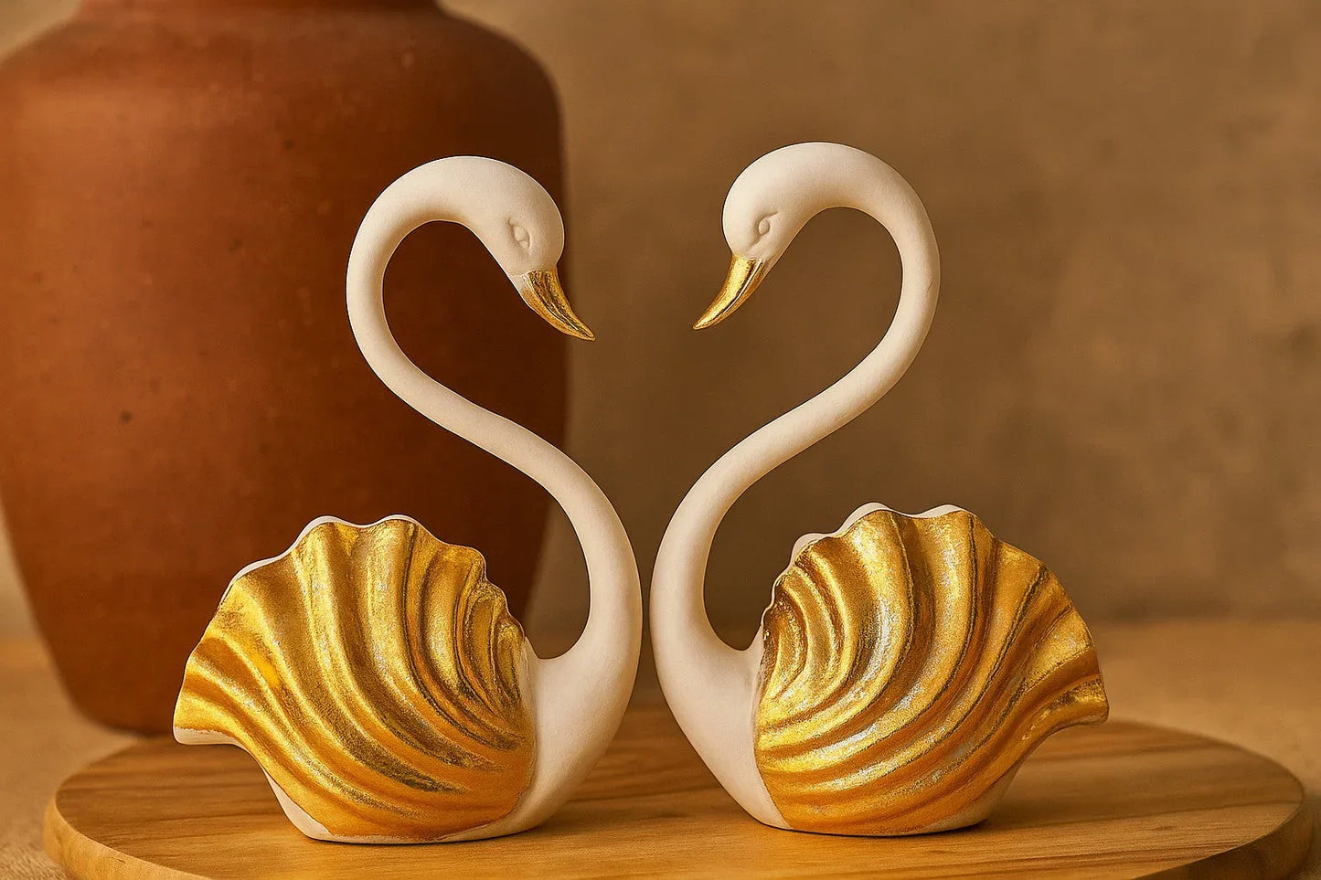 Loving Swans Pair Showpiece - Resin Heart-Shape Figurines for Home Decor